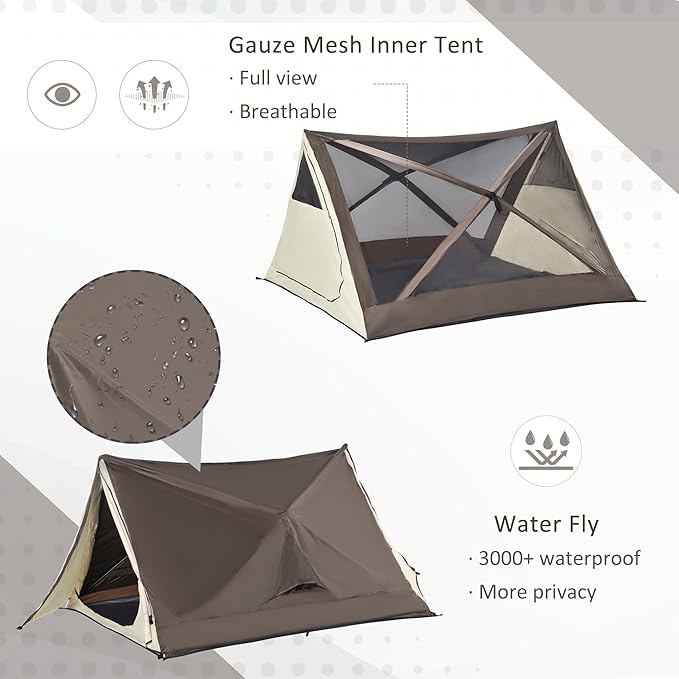 Outsunny 2-3 People Pop Up Camping Tent Waterproof Automatic Instant Tent Portable Cabana Beach Tent with Rainfly Carry Bag Windows and Doors Outdoor Camping Hiking Indoor