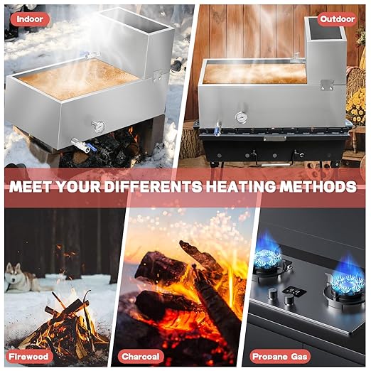 Maple Syrup Evaporator Pan 304 Stainless Steel Maple Syrup Evaporator with Valve and Thermometer 19.5 Gal Feed Pan for Boiling Maple Syrup for Home and Outdoor Use 30 x 16 x 18.7 Inch