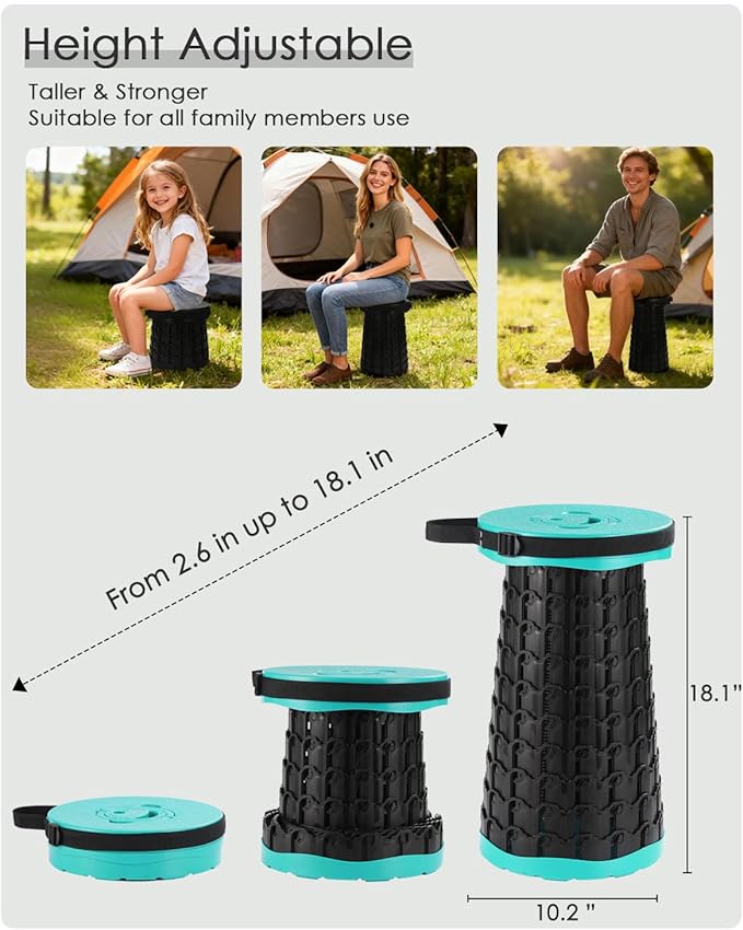 Upgraded Collapsible Stool with Cushion 800 lbs Heavy Duty Capacity &amp Lightweight 2.6 lbs 18-Inch Portable Retractable Folding Stool for Adults Camping Fishing Hiking BBQ Travel Outdoor Ev
