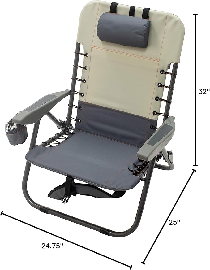 Rio Gear 4-Position Lace-up Suspension Backpack Camping Chair with Removable Backpack Bag