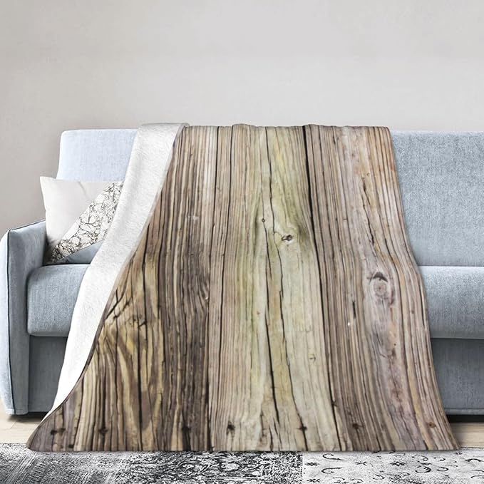 50X40 Weathered Wooden Boards with Rustic Patina Lightweight Flannel Blanket - Soft and Breathable Polyester Suitable for Travel Camping and Home Decoration