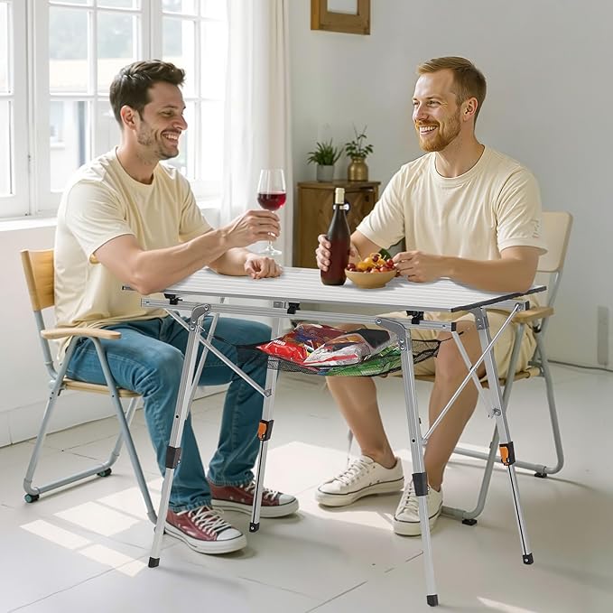 VEVOR Folding Camping Table Portable Roll Up Side Tables Lightweight Aluminum Beach Table for Outdoor BBQ Tailgating Picnic Travel (35 inch-Silver)