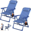 Suteck Backpack Beach Chairs for Adults 2 Pack 6-Position Folding Reclining Chair with Cooler Bag &amp Cup Holder Lightweight Portable Beach Chair for Camping Outdoor Sand Travel Use