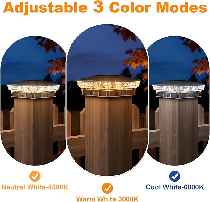 APONUO Solar Post Cap Lights for 4x4 Wood &ampVinyl Posts 3 Light Modes &amp 800mAh Battery IP65 Waterproof Rugged Unibody Solar Outdoor Lights for Fence Deck &amp Patio (Black 6 Pack)