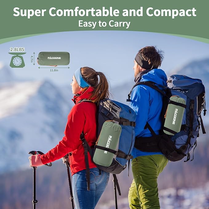 Camping Double Sleeping Pad Self Inflating Sleeping Mat with Pillow Built-in Foot Pump 2 Person Portable Camping Air Mattress for Backpacking Hiking Traveling Tent(Green)
