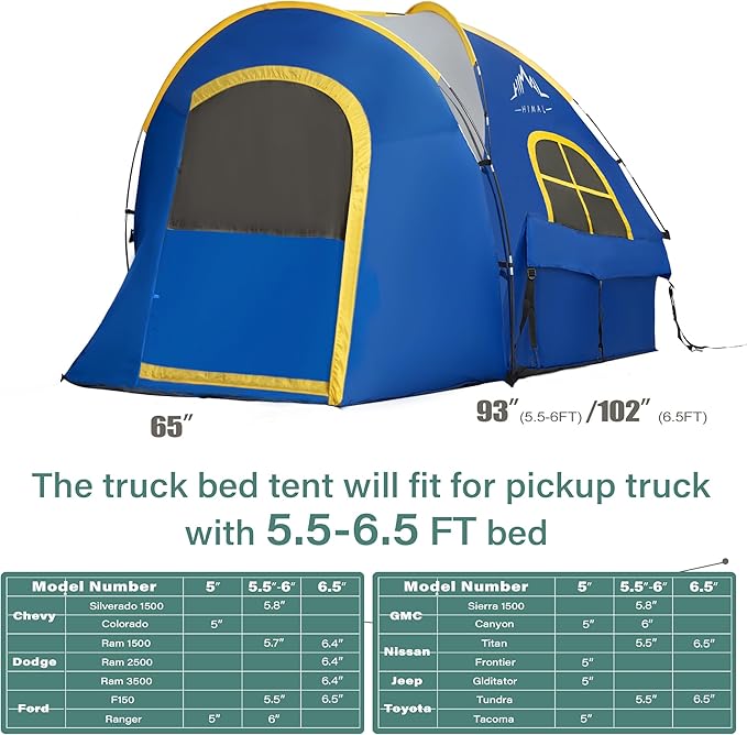 Pickup Truck Tent Waterproof PU2000mm Double Layer for FT Truck Bed Portable Bed Tent for Camping