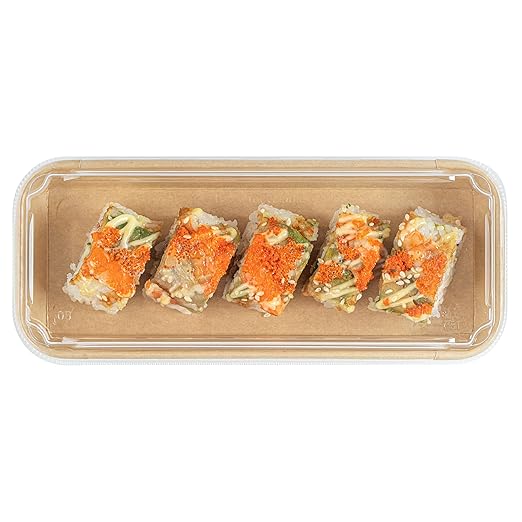 Restaurantware-LIDS ONLY: Matsuri Vision 8.8 x 3.7x 1.2 Inch Lids For Sushi Containers 100 Airtight Lids - Containers Sold Separately No-Fog Design Clear Plastic Dome Lids For Sushi Boxes
