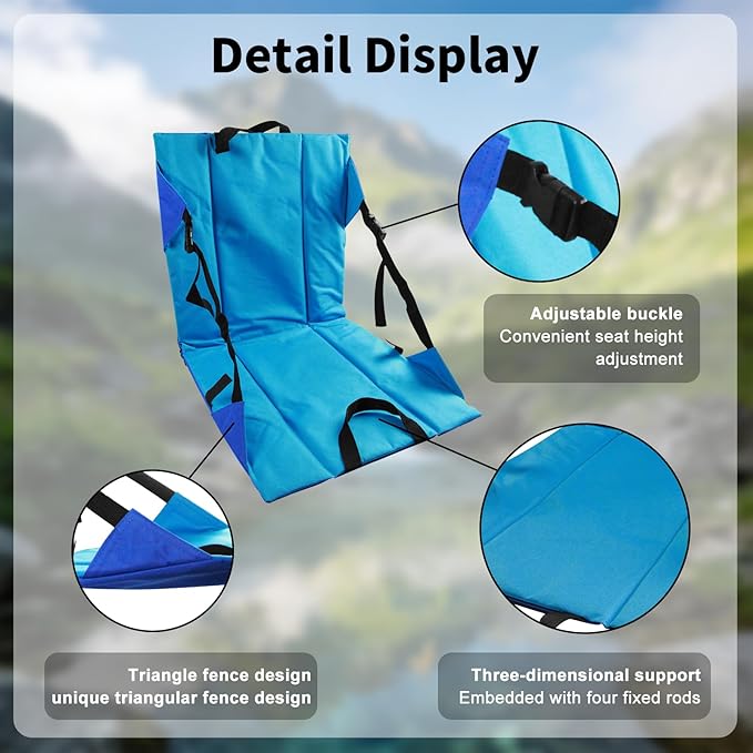 Folding Stadium Seat Cushion with Backrest Portable Bleacher Pad for Camping Fishing15.8'' x 16.5''Lightweight Chair with Backrest for Outdoor Sports and Concerts(Blue and Purple)
