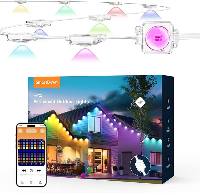 Permanent Outdoor Lights 150FT with 96 Smart RGB LED Lights DIY Scene Mode IP68 Waterproof Christmas Lights for Daily and Accent Lighting Outdoor Decor House Roof Holiday Decorations