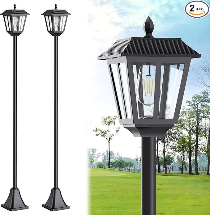 68 Solar Lamp Post Light Outdoor - 3000K Warm White IP45 Waterproof Post Solar Lights Outdoor Pole Lights Decorative Lamp for Yard Garden Patio Lawn Pathway Driveway Front/Back Door (2PK)