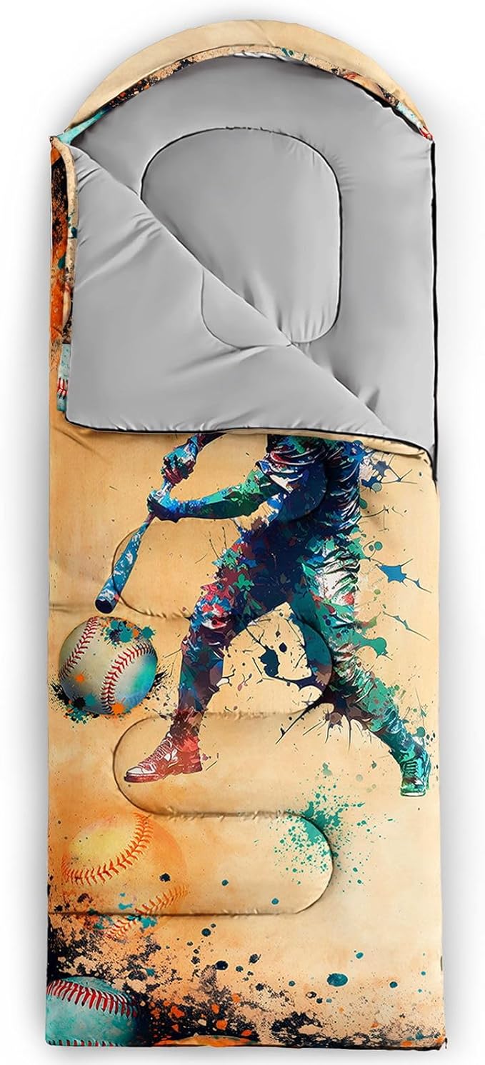 Kids Sleeping Bag for Boys GirlsBasketball Print-Lightweight Warm Portable Outdoor Indoor-Waterproof Cold Weather Resistant Sleeping Bag for Camping Hiking