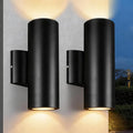 JO.KO Up Down Lights Outdoor Cylinder Wall Lights 10.24 2 Pack 2700K Warm White Porch Light in 2 Lights Matte Black Waterproof Wall Sconce Aluminum Exterior Light Fixture Wall Mount