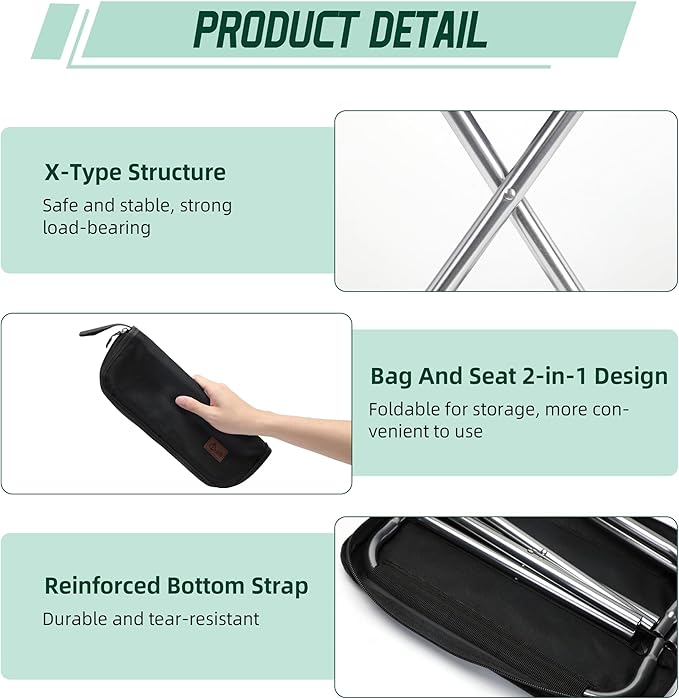 Portable Stool 13 Inch Small Folding Stool for Adults 300LBS Capacity Aluminum Alloy Folding Portable Fishing Collapsible Chair for Camping Black