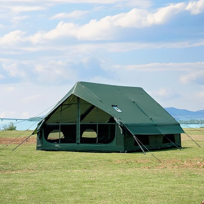Inflatable Camping Tent with Hand Pump Waterproof Outdoor Blow up Tent 2-8 Person Oxford 4 Season Glamping Air Tent Cabin House with Mesh Windows &amp Door