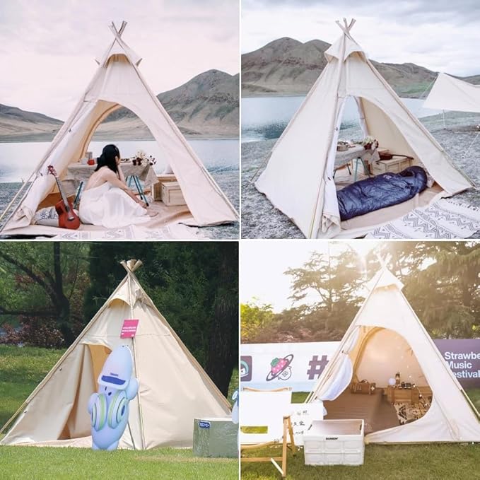 Latourreg 2 Person Outdoor Camping of 2M Canvas Camping Pyramid Tent Large Adult Teepee Pagoda Tent