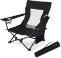 HaSteeL Folding Beach Chair Foldable Black Camping Chairs for Outside Low Beach Chair Portable for Adults Fishing Picnic Outdoor BBQ Travel Sports Cup Holder &amp Storage Bag