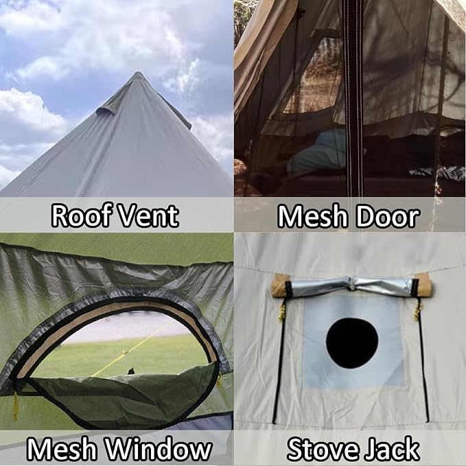 Backpacking Bell Tent with Top Stove Jack for All Year Living 300D Oxford Waterproof Yurt Tents House for Camping Glamping Parties Outdoor Events-13/16.4FT