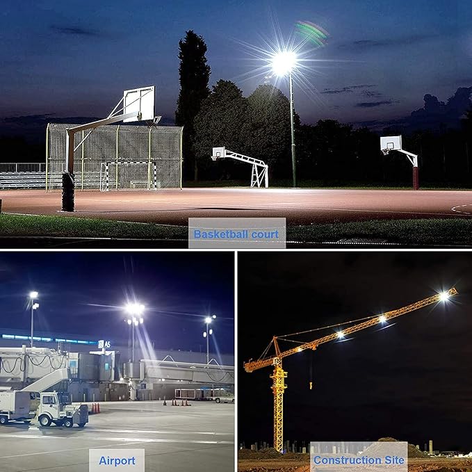 300W LED Flood Light Outdoor2000W Equivalent 5000K Daylight White Super Bright FloodLight with Plug43500LM IP66 Waterproof Commercial Lighting for Sports FieldsCountsArenaStadium