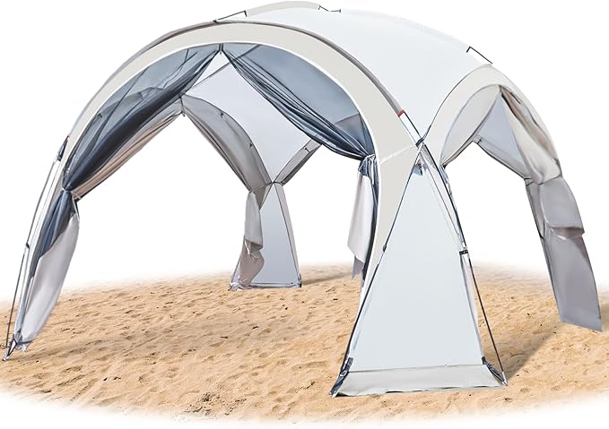 Large Beach Canopy Tent 14 X 14ft UPF 50+ Pop Up Sun Shelter for 8-10 Person Portable Beach Sun Shade with Side Walls for Camping Fishing Backyard Fishing Parties Picnics