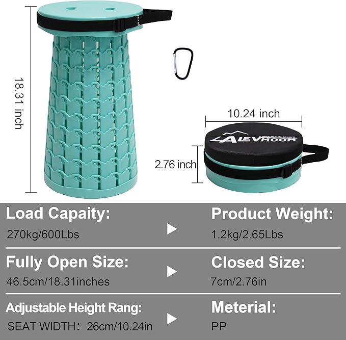 ALEVMOOM Upgraded Collapsible Stool with Cushion600LBS Max Weight18.1 Height AdjustableSturdy Portable Telescoping StoolFolding Camping Stool for Outdoor Hiking Travel