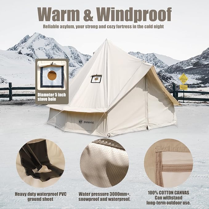 Canvas Bell Tent Yurt Tent 4 Seasons for Camping 100% Cotton Glamping Tents with Stove Jack Family Camping Outdoor Hunting Party