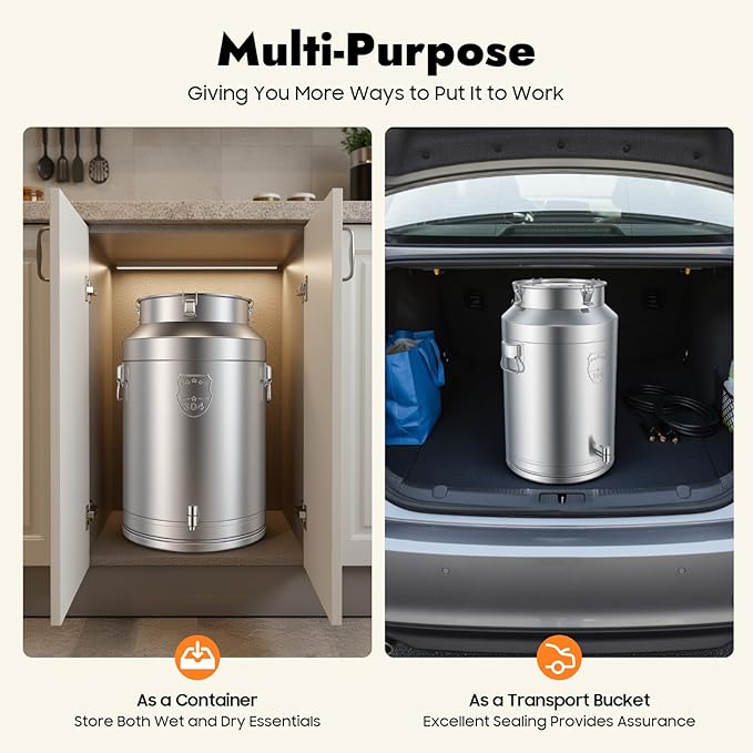 Stainless Steel Milk Can 76L/20.1Gal Metal Drink Dispenser Airtight Canister with Faucet &amp Lid Wine Oil Beverage Storage Container for Kitchen Restaurant Party W15.8*H25.2in