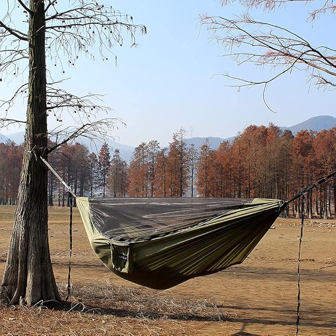 Sunyear Camping Hammock with Removable No See-Um Net Double &amp Single Portable Outdoor Hammocks Parachute Lightweight Nylon with Tree Straps for Adventures Hiking Backpacking