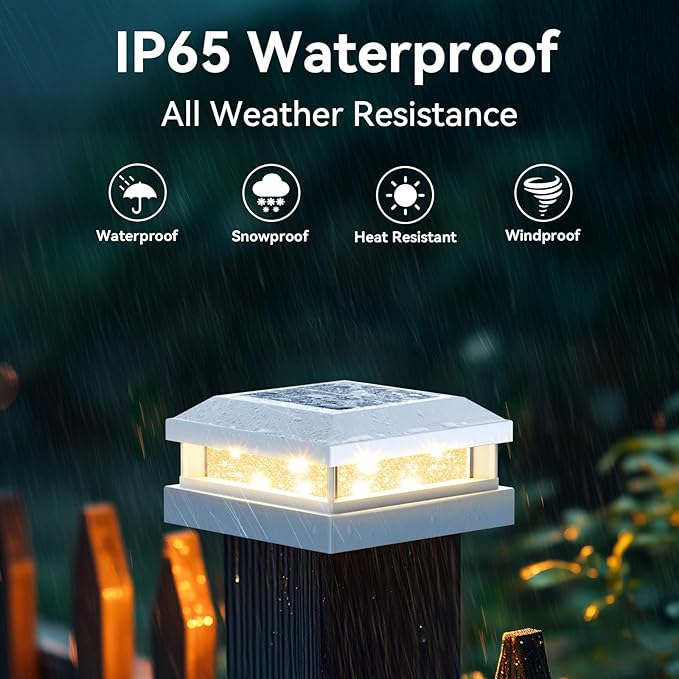 Brightever 4x4 Solar Post Cap Lights Outdoor Waterproof Solar Powered Fence Post Lights for 5x5 Vinyl/Wooden White Outside 16LEDs Warm/Cool Lighting Deck Light for Garden Patio Porch 12-Pack