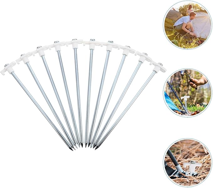 10pcs Lengthened Tent Stakes Ground Pegs White Heavy Duty Camping Tent Pegs for Outdoor Windproof Shelter Anchors