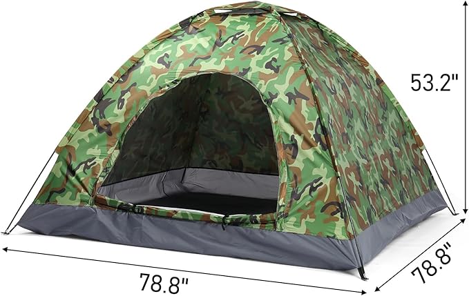 VINGLI Camouflage Camping Tent Portable Dome Tent for 3/4 Person with 78L”x 78W”x 53H”Waterproof Nylon Oxford for Hiking Climbing Camping Backpacking