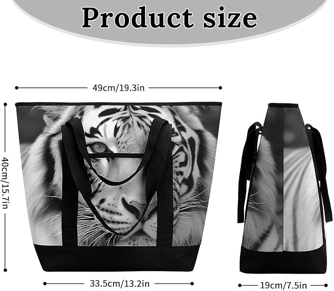 Insulated Shopping BagLarge Reusable Cooler Bags Black White Tiger Printed Foldable Shopping BagTravel Waterproof Shoulder Bag
