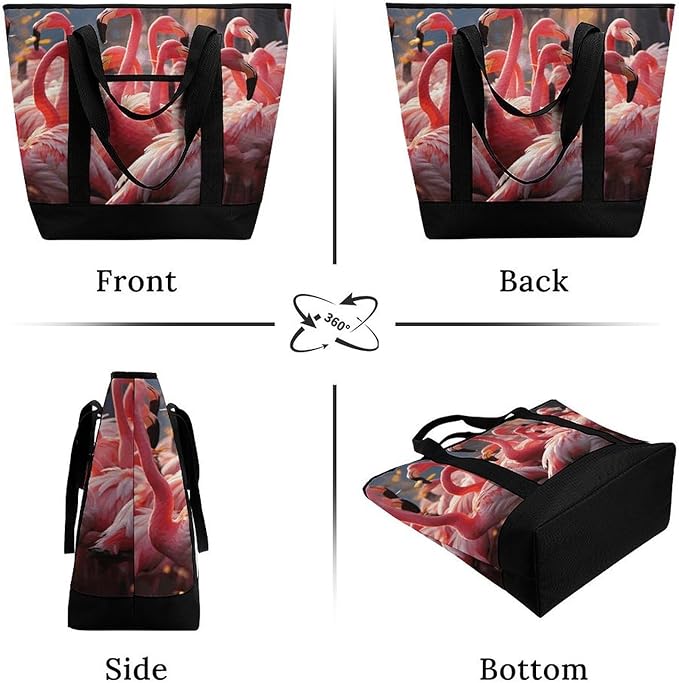 Insulated Shopping BagLarge Reusable Cooler Bags Flamingos Partying Printed Foldable Shopping BagTravel Waterproof Shoulder Bag