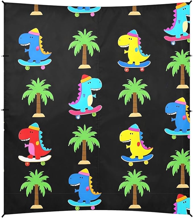 ALAZA Cute Dinosaurs Dino Palm Tree Beach Tent Sun Shelter UPF50+ Protection Beach Shade Canopy w/ 4 Sandbags for Outdoor Camping Fishing Backyard Fun Picnic 10x9 ft