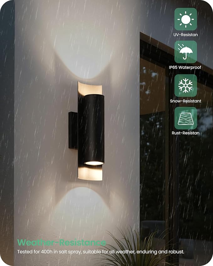 GOBLESON Outdoor Wall Lights 2-Pack Porch Lights Up Down 8.5W 3000K Modern Exterior Lighting Fixtures 1700LM IP65 Waterproof for Porch Garage Patio Garden Sidewalk Black (Modern 2)