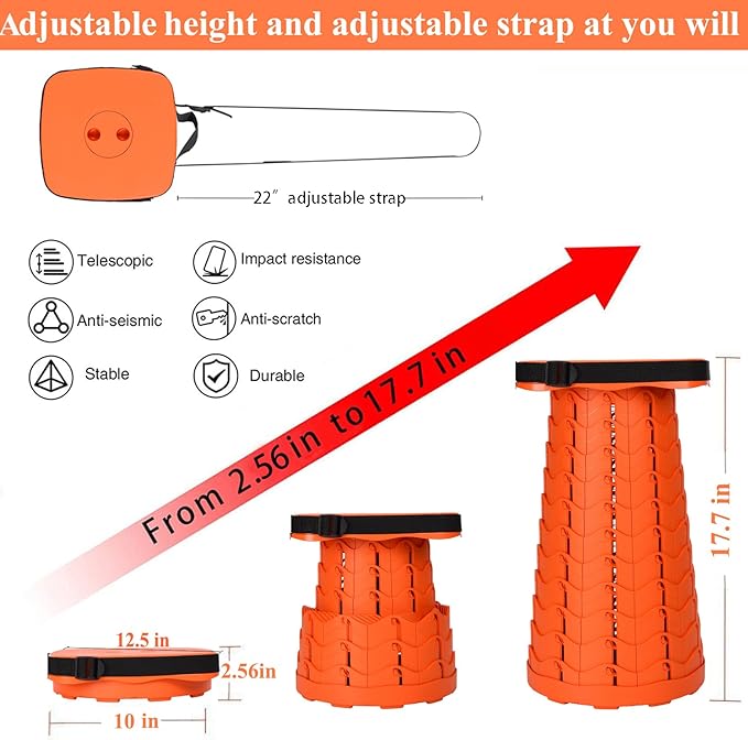 Fishboy Upgraded Collapsible Stool 400lbs Max Weight Lightweight But Sturdy Portable Retractable Folding Telescoping Foldable Camping Stool for Adults Outdoor Fishing Hiking BBQ