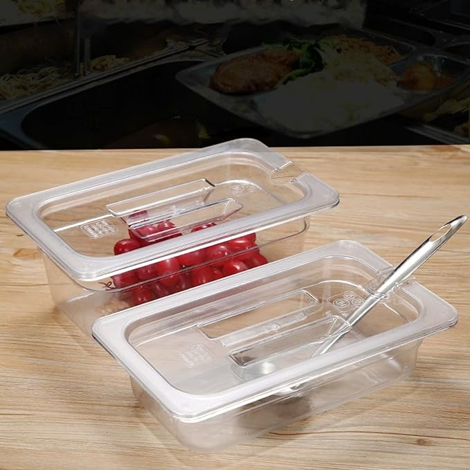 12 Pcs Clear Food Pan Lids 1/3 Size Polycarbonate Notched Cover with Handle Restaurant Commercial Hotel Pan Lid for Restaurant Commercial Food Container Storage