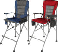 Extra Tall Folding Chairs for Adults 2 Pack Portable Bar Height Foldable Director Chairs for Camping Outside Comfortable with Makeup PocketHigh Back and Footrest Blue and Red