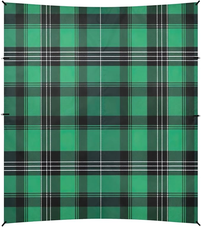 Plaid Texture Green Beach Tent Sun Shelter 9.2' x 10.5' Beach Canopy with 4 Sandbags 4 Stability Poles Sand Shovels - Tent Canopy for Beach Camping Fishing Picnics
