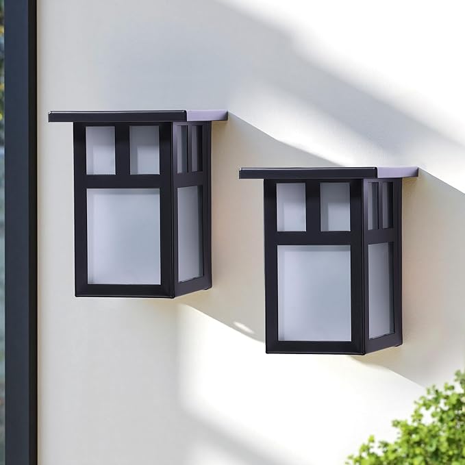 2-Pack Small Outdoor Wall Lights Rustic Black Metal Sconce with Clear Glass Shade 7.6”H Compact Exterior Light for Porch Entryway Garage - Hardwired Damp Rated ETL Certified (Bulb Not Included)