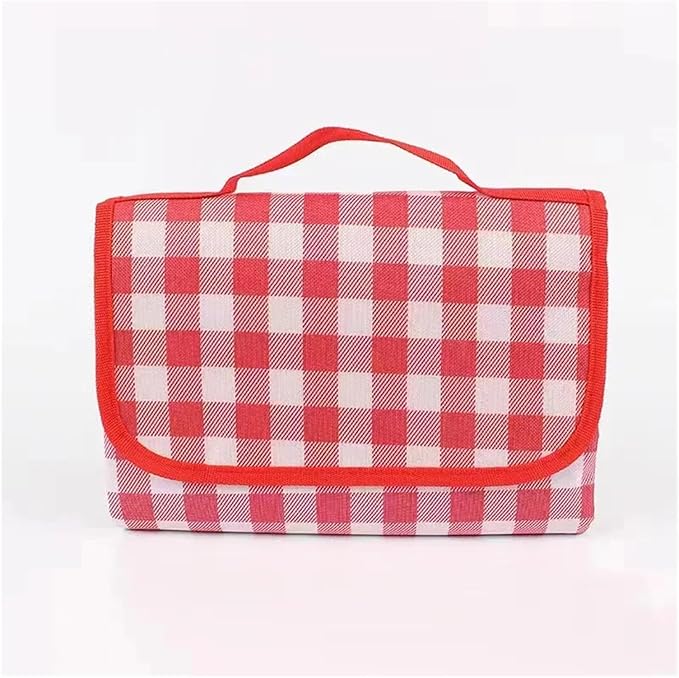 Waterproof Beach Mat - Portable Lightweight Folding Mattress for Outdoor Camping &amp Picnics(Red Grid150-200cm)