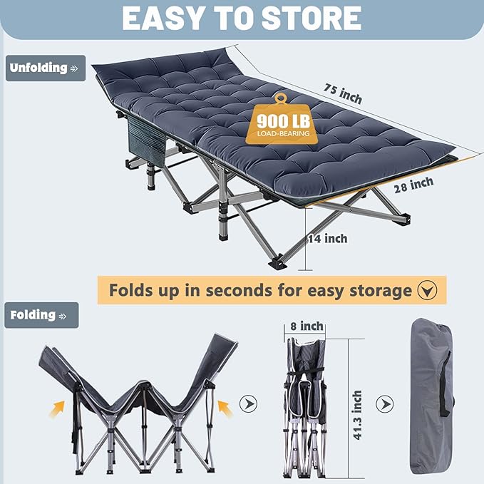 Slsy Folding Camping Cot for Adults with Pad Padded Portable Sleeping Cots Camp Bed with Carry Bag for Outdoor Travel Beach Hiking