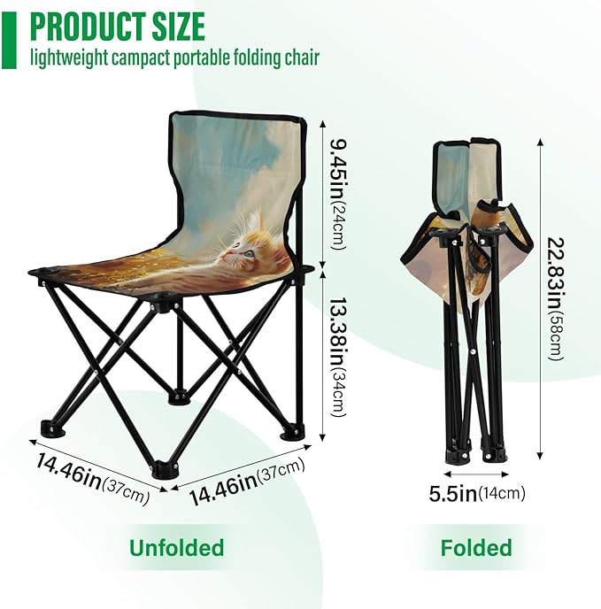Heads-up Cat Portable Camping Chairs Folding Chair - Durable Oxford Fabric Lightweight Iron Frame Easy Fold Design - Ideal for Outdoor Activities Camping Fishing and Travel