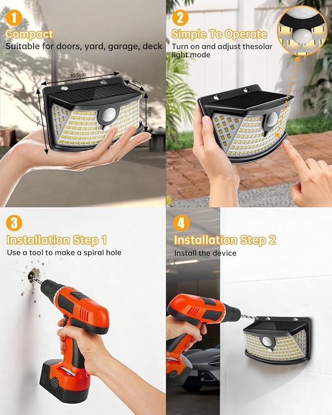 Aootek New Solar Motion Sensor Lights 120 LEDs with Lights Reflector270° Wide Angle IP65 Waterproof Step Lights for Front Door Yard Garage Deck (Black Warm White 4-Pack)