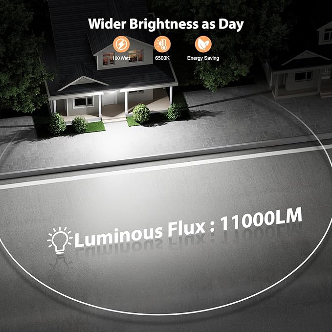 Onforu 100W 11000LM Flood Lights Outdoor Brightness Security LED Flood Lights with 3 Adjustable Heads Switch Controlled IP65 Waterproof 6500K Outside Exterior Flood Light for Yard Garage Eave Patio