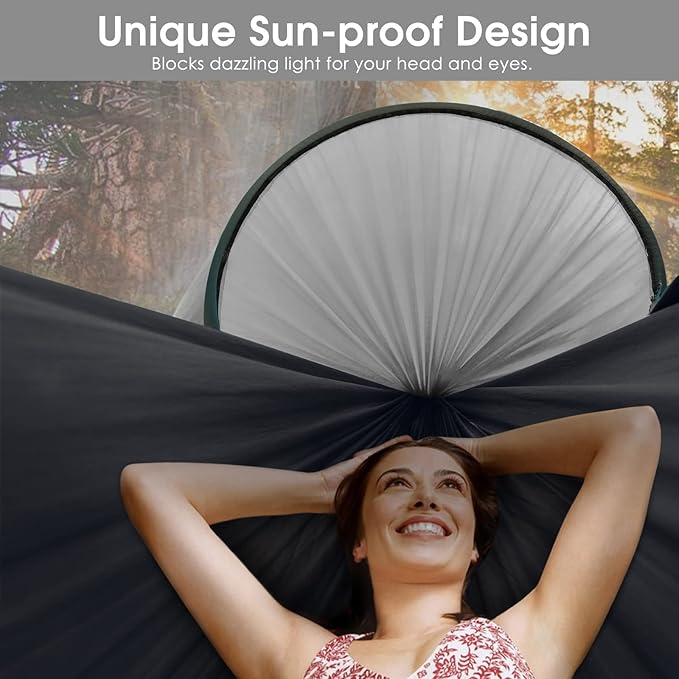 G4Free Large Camping Hammock with Mosquito Net 2 Person Pop-up Parachute Lightweight Hanging Hammocks Tree Straps Swing Bed for Outdoor Backpacking Backyard Hiking