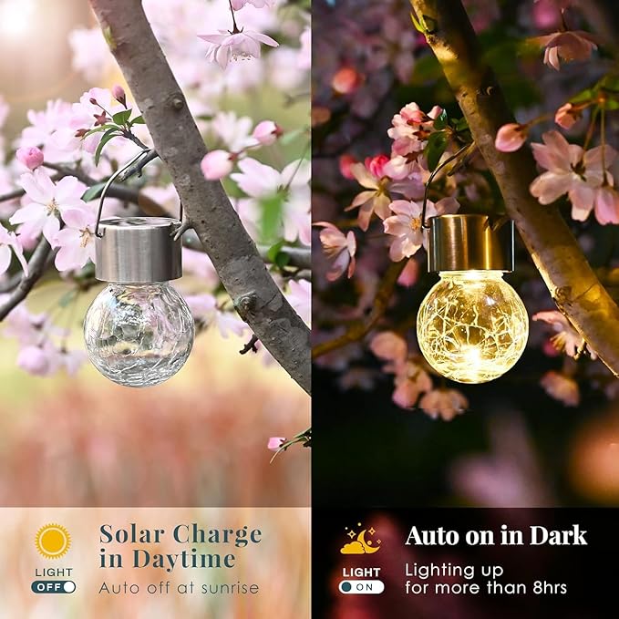 SOLPEX 12 Pack Hanging Solar Lights OutdoorSolar Outdoor Lights Decorative Solar Powered Waterproof Light Hanging Globe Light for Garden Yard Patio Lawn Flower Bed(Warm White)