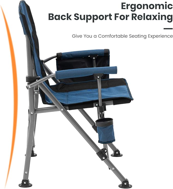 XGEAR Camping Chair Hard Arm High Back Lawn Chair Heavy Duty with Cup Holder for Camp Fishing Hiking Outdoor Carry Bag Included