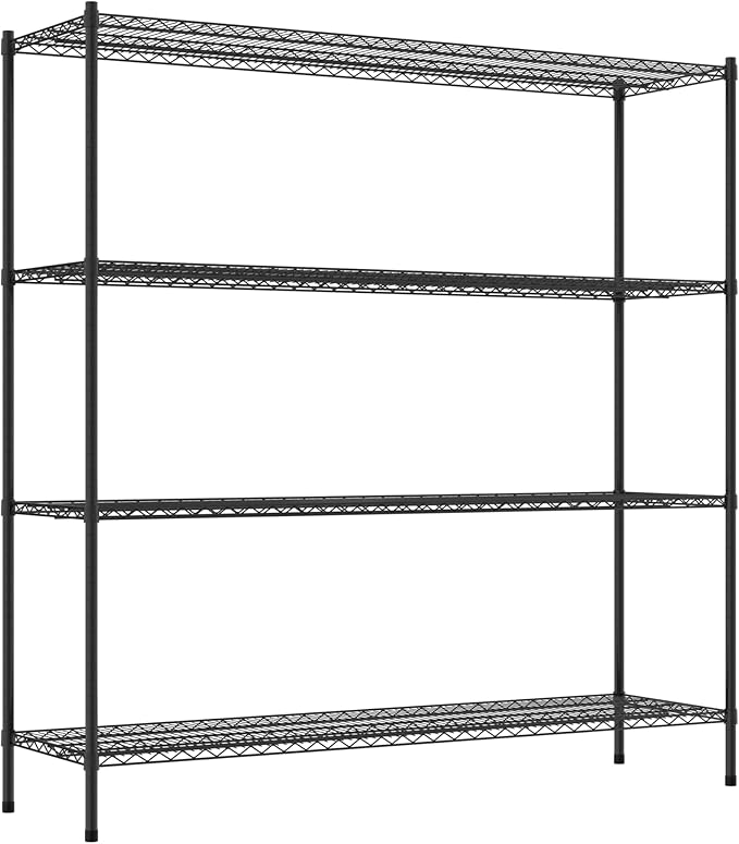 Commercial NSF Listed Black Epoxy Stationary Wire Shelving Kit 21 x 72 x 74 with 4 Shelves Perfect for Warehouse Walk-in Refrigerator Freezer Grocery Store Restaurant Dishroom