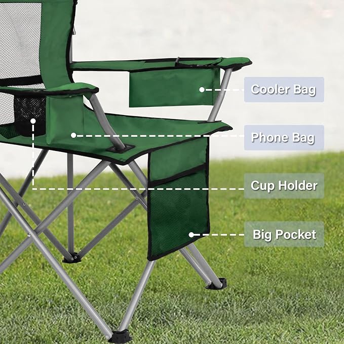 PLKO Camping Chairs with Canopy Portable Quad Lawn Chair for Adults Folding Recliner Chair with Cup Holder Outdoor Events and Shade- Support 330 LBS