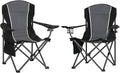 HIGH POINT SPORTS Oversized Camping Folding Chair Heavy Duty Outdoor Chair with Armrest Portable Lawn Chair with Cup Holder for Adults Support 350 LBS 2 Pack Gray-Black